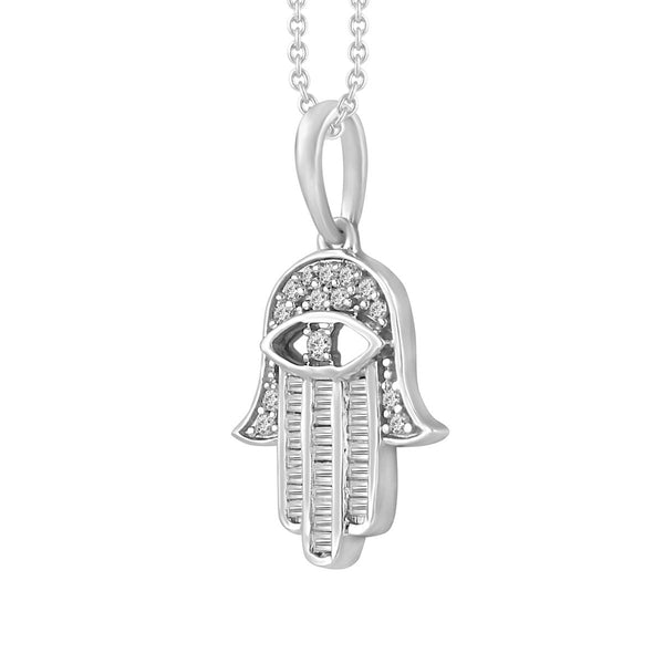 10KT White Gold 1/5 CTW Diamond 21X11MM 18-inch Hamsa Pendant