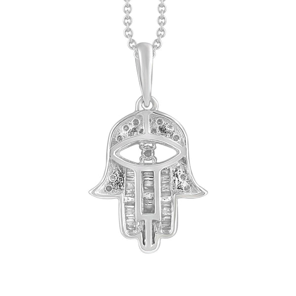 10KT White Gold 1/5 CTW Diamond 21X11MM 18-inch Hamsa Pendant