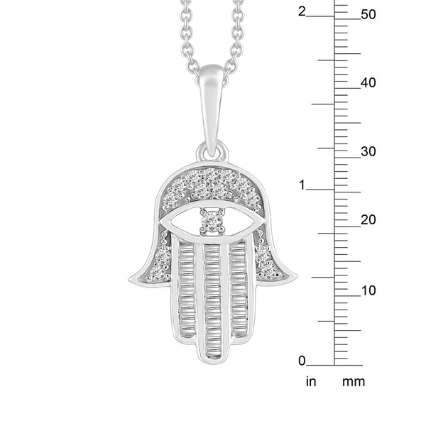 10KT White Gold 1/5 CTW Diamond 21X11MM 18-inch Hamsa Pendant