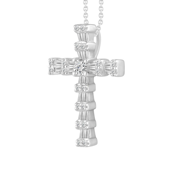 10KT White Gold 1/4 CTW Diamond 18X12MM 18-inch Cross Pendant