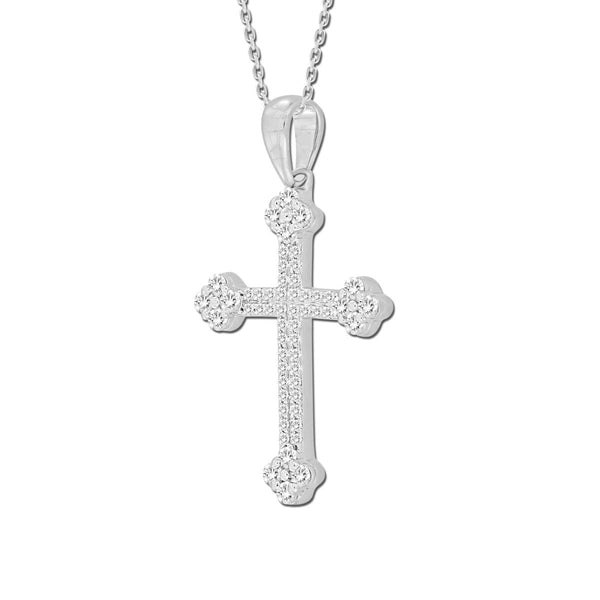 10KT White Gold 1/3 CTW Diamond 37X15MM 18-inch Cross Pendant