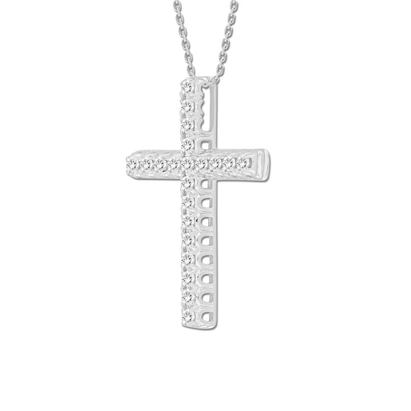 10KT White Gold 1/4 CTW Diamond 22X15MM 18-inch Cross Pendant