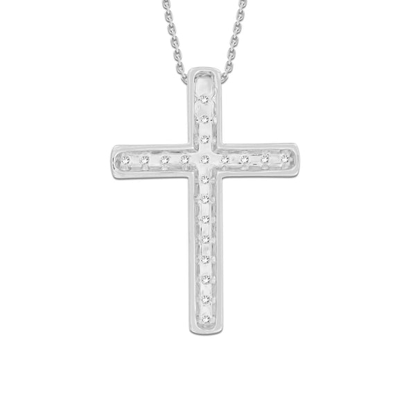 10KT White Gold 1/4 CTW Diamond 22X15MM 18-inch Cross Pendant