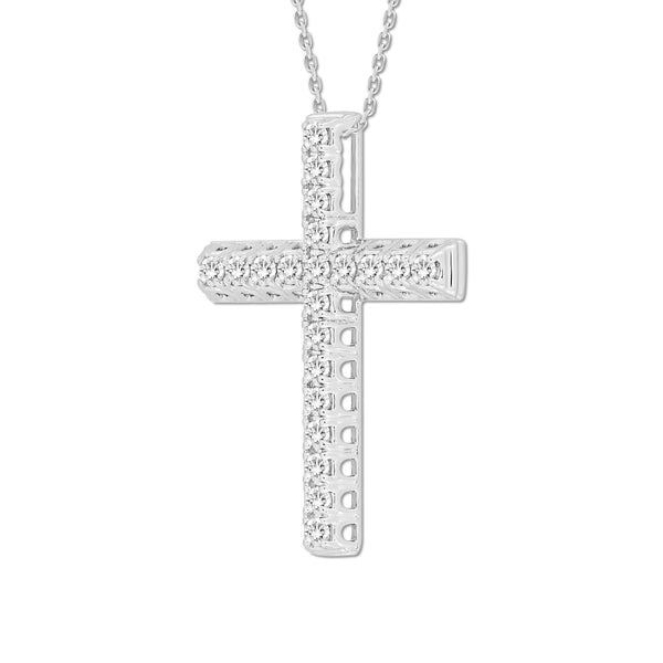 10KT White Gold 3/4 CTW Diamond 31X22MM 18-inch Cross Pendant