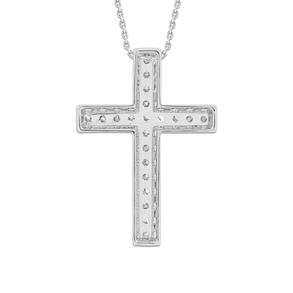 10KT White Gold 3/4 CTW Diamond 31X22MM 18-inch Cross Pendant