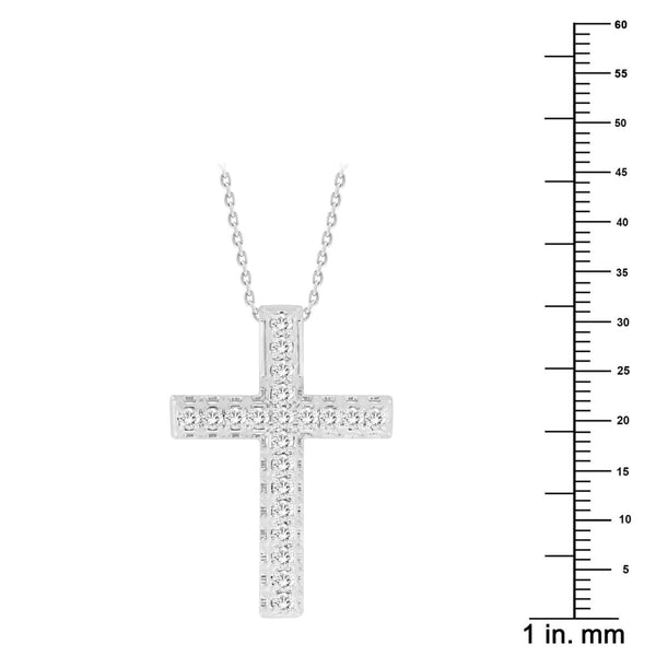 10KT White Gold 3/4 CTW Diamond 31X22MM 18-inch Cross Pendant