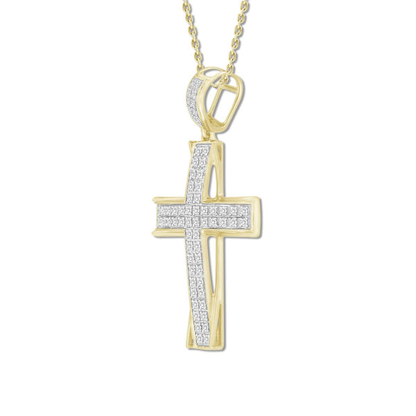 10KT Yellow Gold 1/5 CTW Diamond 33X17MM Cross Pendant. Chain Not Included