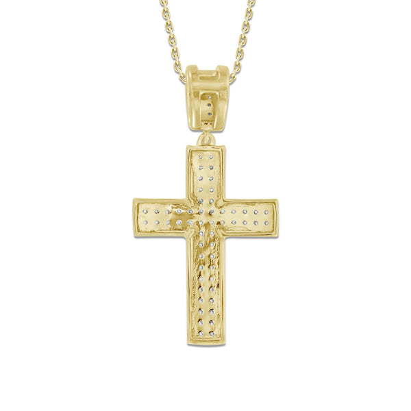 10KT Yellow Gold 1/5 CTW Diamond 33X17MM Cross Pendant. Chain Not Included