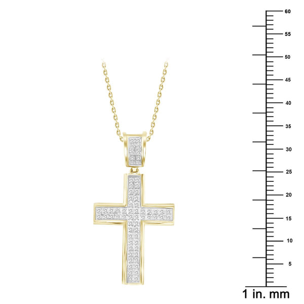 10KT Yellow Gold 1/5 CTW Diamond 33X17MM Cross Pendant. Chain Not Included