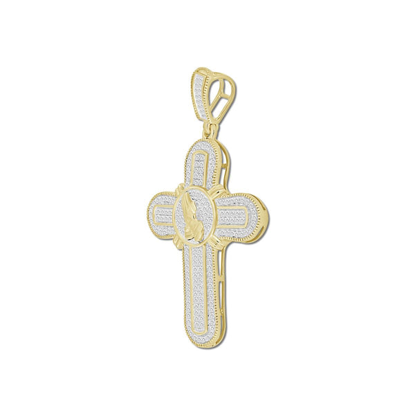 10KT Yellow Gold 1/2 CTW Diamond 47X26MM Praying Hand Cross Charm. Chain not Included