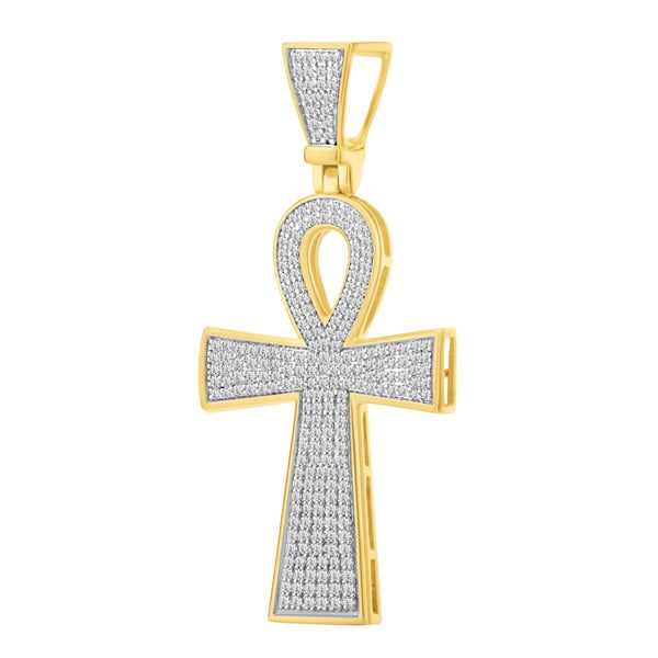 10KT Yellow Gold 1 CTW Diamond 53X24MM Ankh Cross Pendant. Chain Not Included