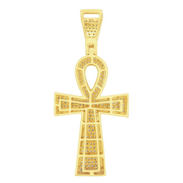 10KT Yellow Gold 1 CTW Diamond 53X24MM Ankh Cross Pendant. Chain Not Included