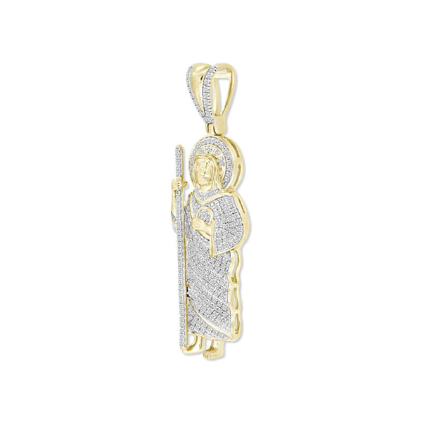 10KT Yellow Gold 1/2 CTW Diamond 46X14MM Religious Saint Jude Pendant. Chain Not Included