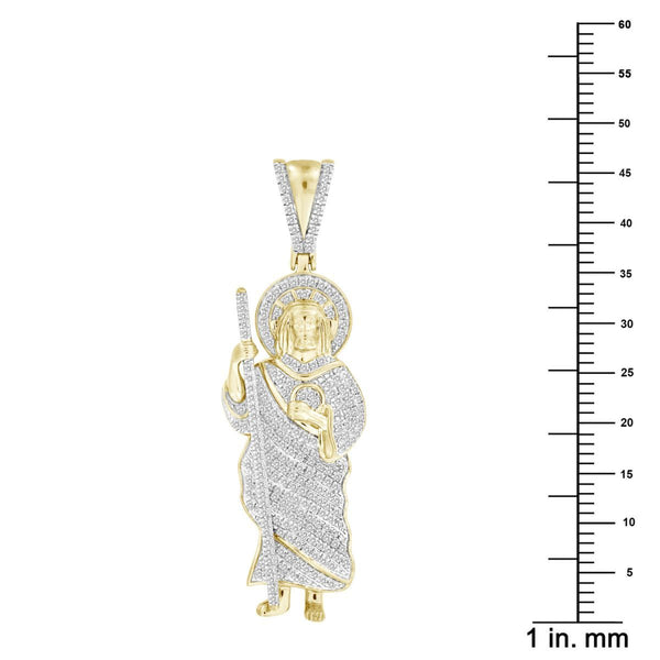 10KT Yellow Gold 1/2 CTW Diamond 46X14MM Religious Saint Jude Pendant. Chain Not Included