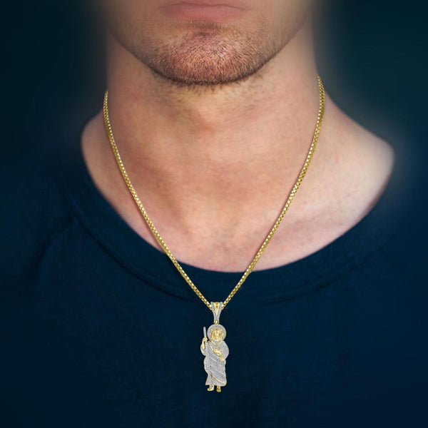 10KT Yellow Gold 1/2 CTW Diamond 46X14MM Religious Saint Jude Pendant. Chain Not Included