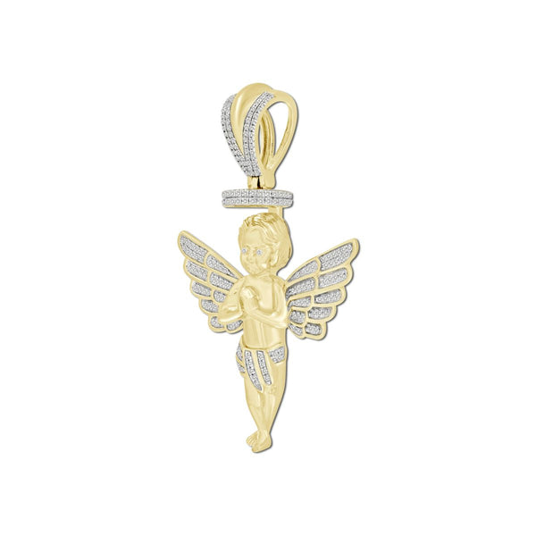 10KT Yellow Gold 1/2 CTW Diamond 55X35MM Praying Angel Cherub Charm. Chain not Included