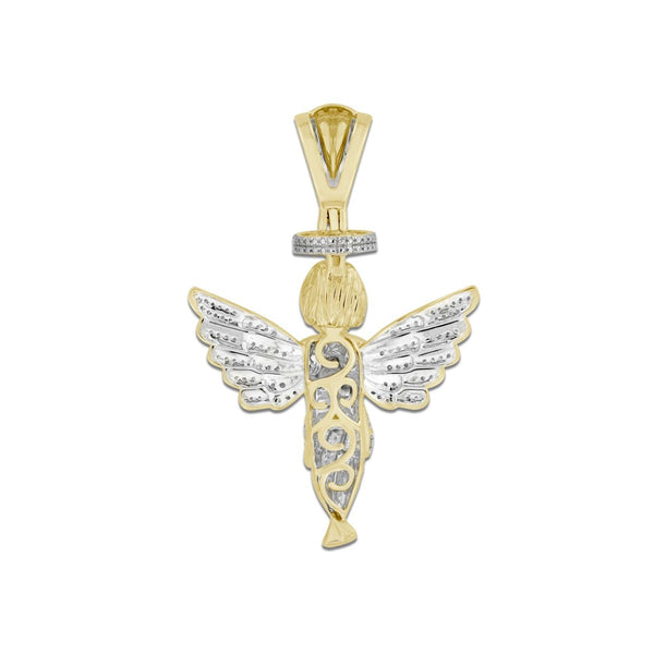 10KT Yellow Gold 1/2 CTW Diamond 55X35MM Praying Angel Cherub Charm. Chain not Included