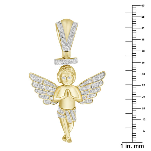 10KT Yellow Gold 1/2 CTW Diamond 55X35MM Praying Angel Cherub Charm. Chain not Included