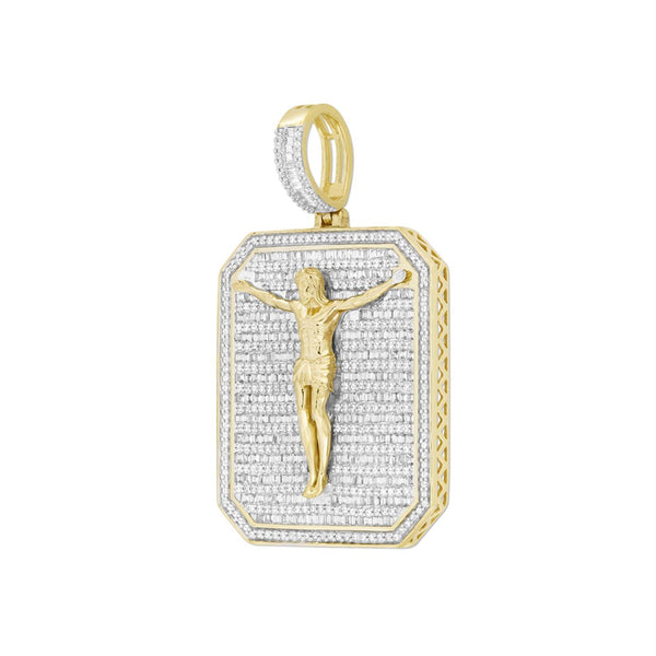 10KT Yellow Gold 2-1/2 CTW Diamond 47X29MM Crucifix Pendant. Chain Not Included