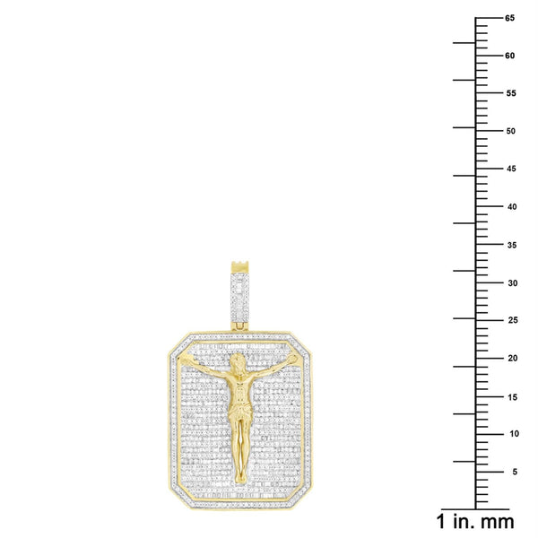 10KT Yellow Gold 2-1/2 CTW Diamond 47X29MM Crucifix Pendant. Chain Not Included