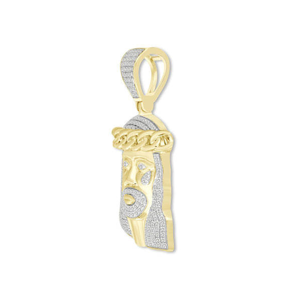 10KT Yellow Gold 1/2 CTW Diamond 37X17MM Jesus Christ Head Charm. Chain not Included