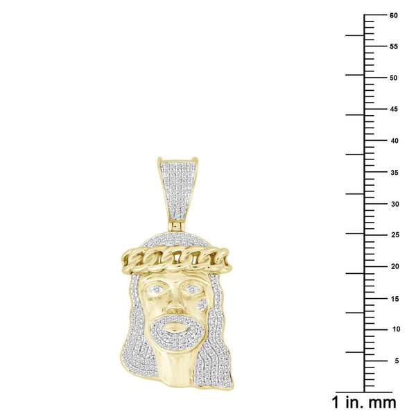 10KT Yellow Gold 1/2 CTW Diamond 37X17MM Jesus Christ Head Charm. Chain not Included