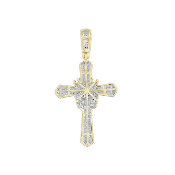 10KT Yellow Gold 1/2 CTW Diamond 56X30MM Cross Crown Lion Charm. Chain not Included