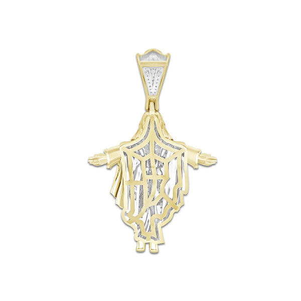 10KT Yellow Gold 1/2 CTW Diamond 43X27MM Jesus Christ Open Arms Charm. Chain not Included