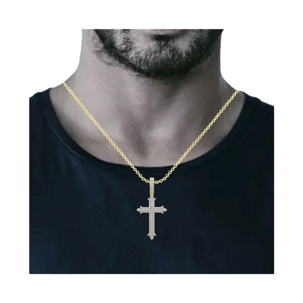 10KT Yellow Gold 1 CTW 52X26MM Cross Pendant. Chain Not Included