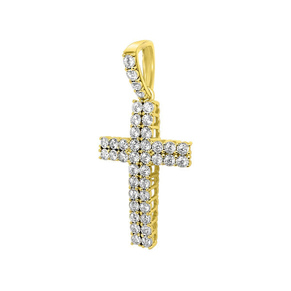 10KT Yellow Gold 1 CTW Diamond 44X21MM Cross Pendant. Chain Not Included