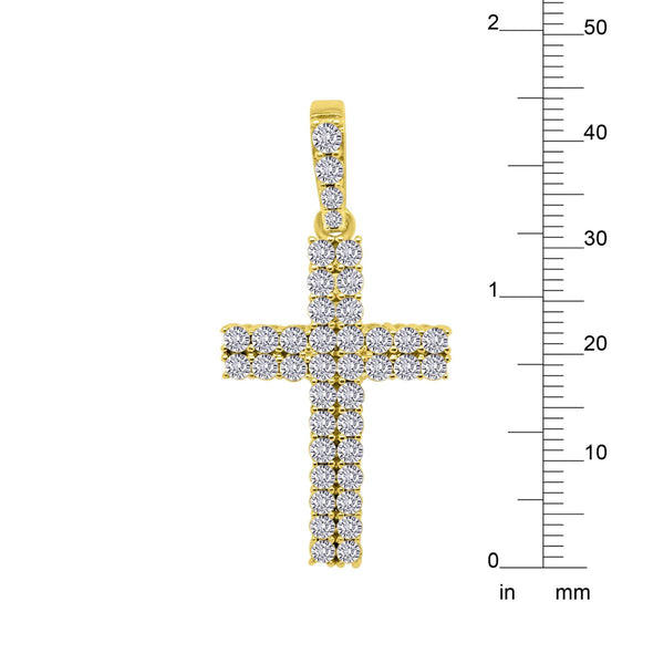 10KT Yellow Gold 1 CTW Diamond 44X21MM Cross Pendant. Chain Not Included