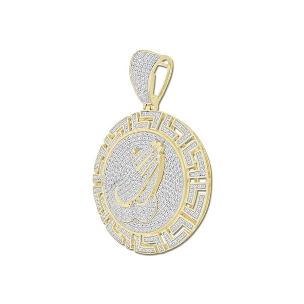 10KT Yellow Gold 1-1/5 CTW Diamond 49X34MM Praying Hand Medal Charm. Chain not Included