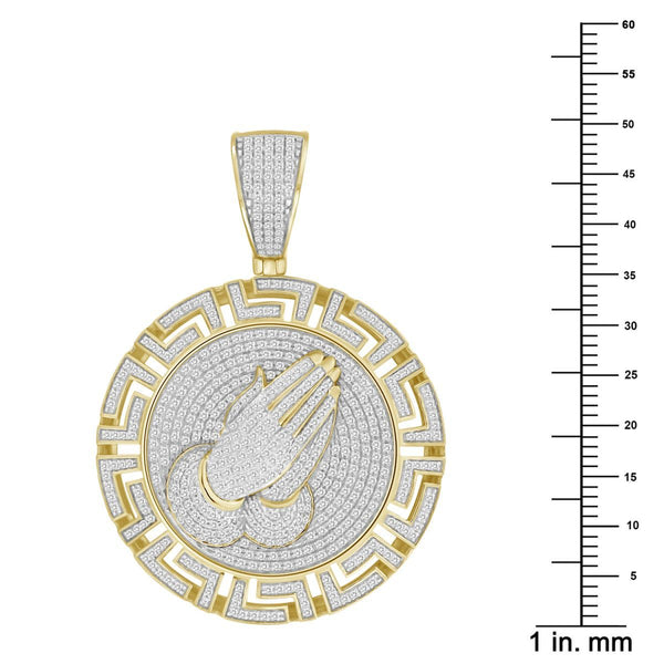 10KT Yellow Gold 1-1/5 CTW Diamond 49X34MM Praying Hand Medal Charm. Chain not Included