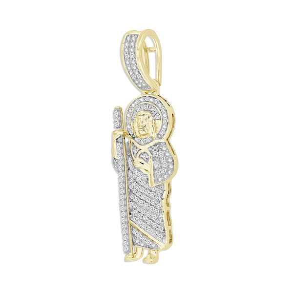 Titán by Adrian Gonzalez 10KT Yellow Gold 1/5 CTW Diamond 34X10MM St Jude Pendant. Chain Not Included