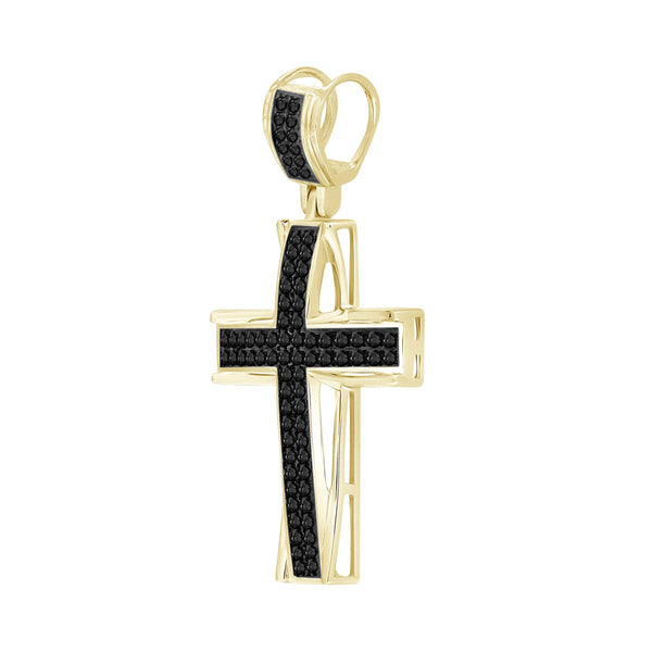 Titán by Adrian Gonzalez 10KT Yellow Gold 1/4 CTW Diamond 33X16MM Cross Pendant. Chain Not Included