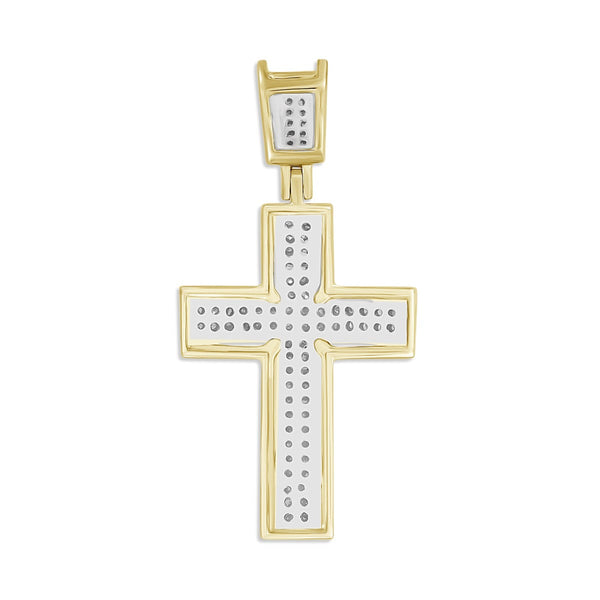 Titán by Adrian Gonzalez 10KT Yellow Gold 1/4 CTW Diamond 33X16MM Cross Pendant. Chain Not Included