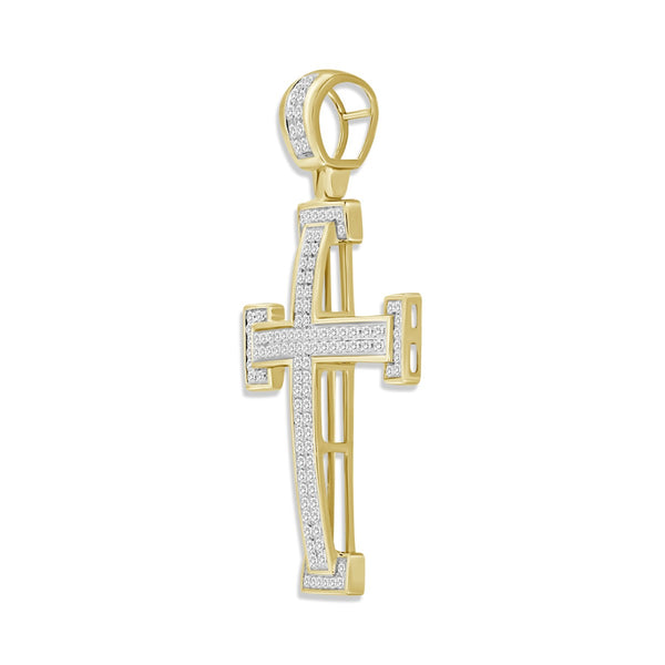 Titán by Adrian Gonzalez 10KT Yellow Gold 1/3 CTW Diamond 42X23MM Cross Pendant. Chain Not Included