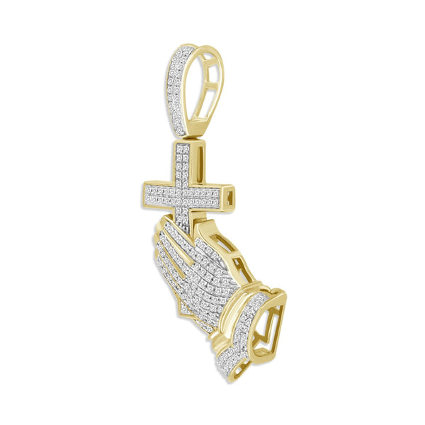 Titán by Adrian Gonzalez 10KT Yellow Gold 1/3 CTW Diamond 43X22MM Praying Hands Pendant. Chain Not Included