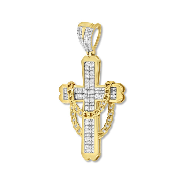 Titán by Adrian Gonzalez 10KT Yellow Gold 1/2 CTW Diamond 53X28MM Cross Pendant. Chain Not Included