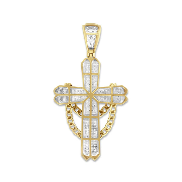 Titán by Adrian Gonzalez 10KT Yellow Gold 1/2 CTW Diamond 53X28MM Cross Pendant. Chain Not Included