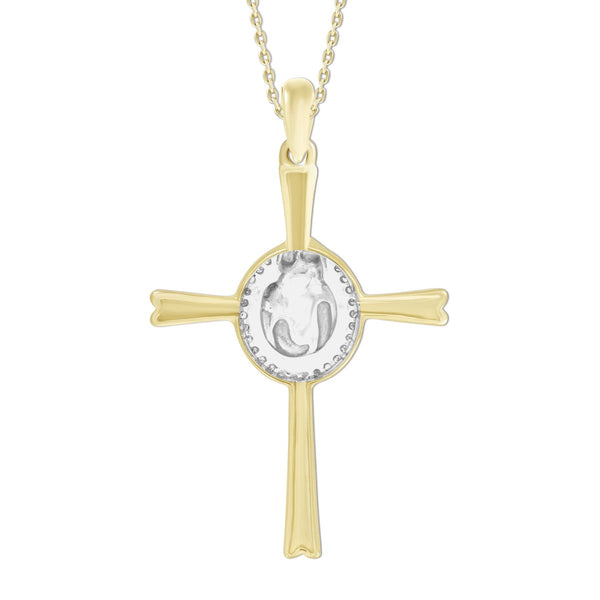 10KT White and Yellow Gold 18-inch Diamond Accent Cross Pendant