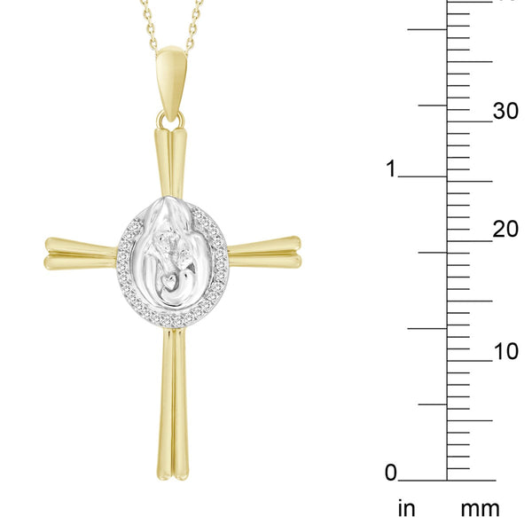 10KT White and Yellow Gold 18-inch Diamond Accent Cross Pendant