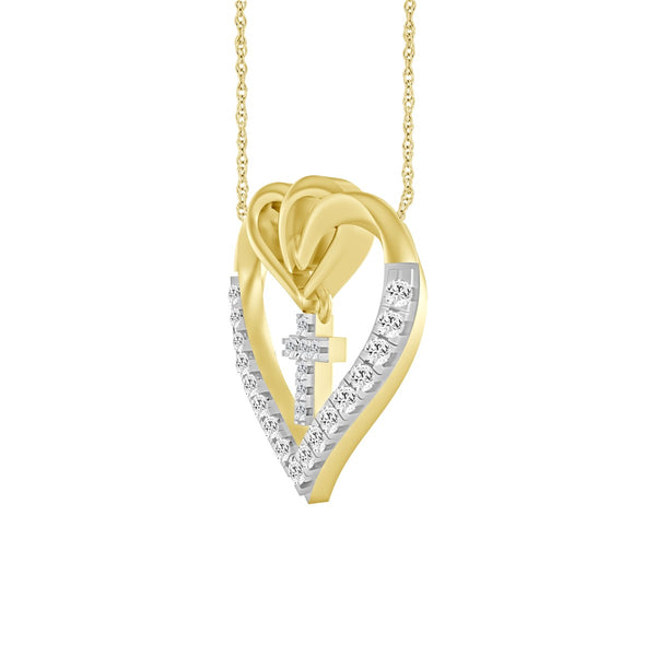 1/6 CTW Diamond 18-inch Cross Heart Pendant in 10KT Gold