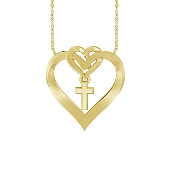 1/6 CTW Diamond 18-inch Cross Heart Pendant in 10KT Gold