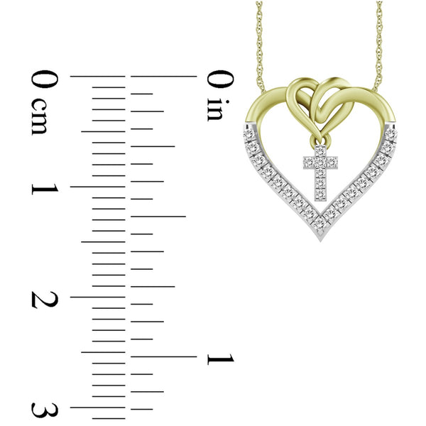 1/6 CTW Diamond 18-inch Cross Heart Pendant in 10KT Gold