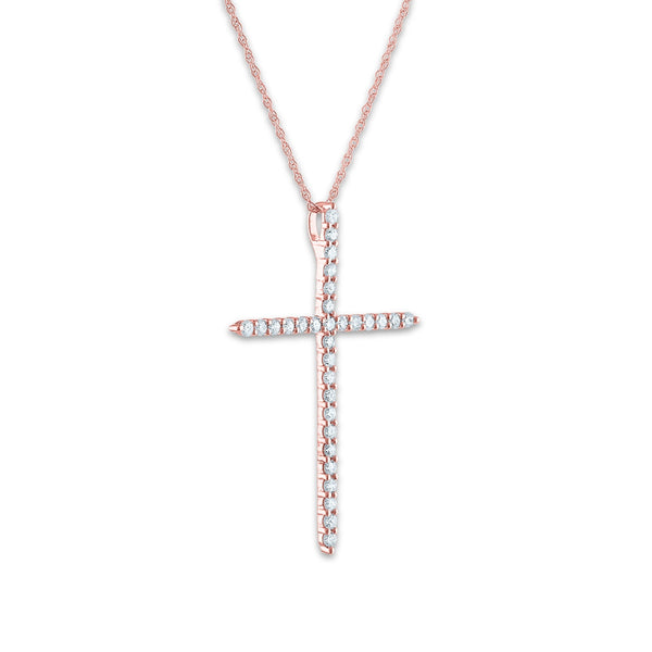 EcoLove 14KT Rose Gold 1/2 CTW Lab Grown Diamond 18-inch Cross Pendant