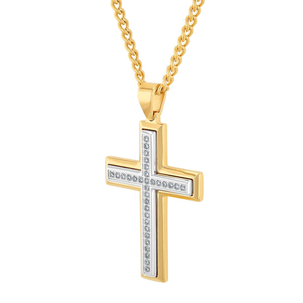 EcoLove 1/2 CTW Lab Grown Diamond Yellow Stainless Steel 24-inch Cross Pendant