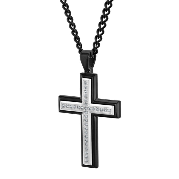 EcoLove 1/2 CTW Lab Grown Diamond Black Stainless Steel 24-inch Cross Pendant