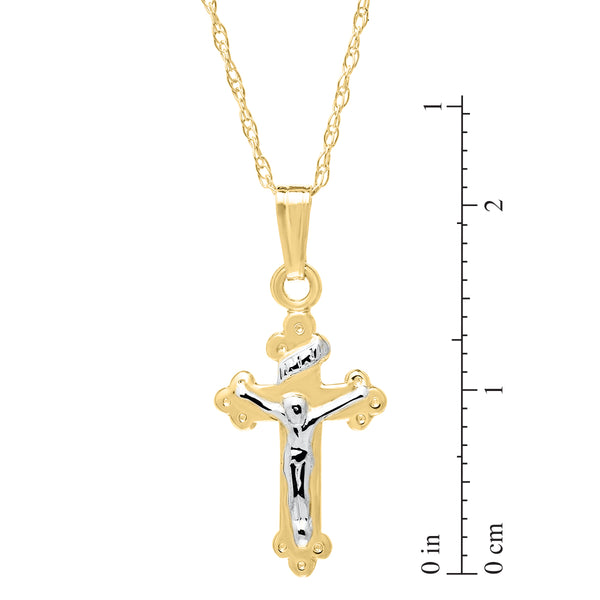 Kiddie Kraft 14KT White and Yellow Gold 15-inch Childrens Crucifix Cross Pendant