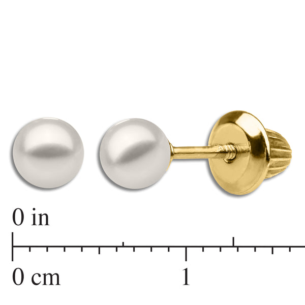 Kiddie Kraft 14KT Yellow Gold Round Pearl Childrens Stud Earrings